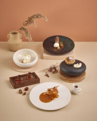 Assorted plated desserts styled for a seasonal campaign