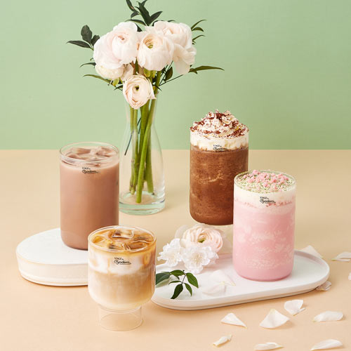 GODIVA iced drinks in pastel background studio setup