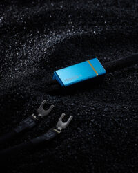 Hemingway Indigo-II 케이블과 포크 단자 클로즈업 Close-up of Hemingway Indigo-II cable and spade terminals