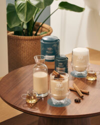 Whittard tea latte setup with cinnamon and milk