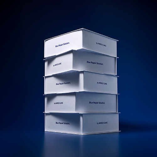안티에이징클럽 블루리페어 스택된 화이트 박스 패키지 제품 이미지 Anti-Aging Club Blue Repair stacked white box package product image