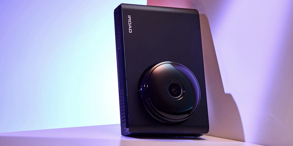IROAD Dashcam Product Shot – Blue and Pink Lighting